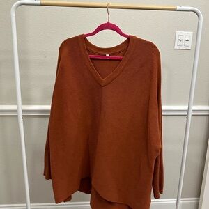 XL Rust Orange Women's V Neck Sweater